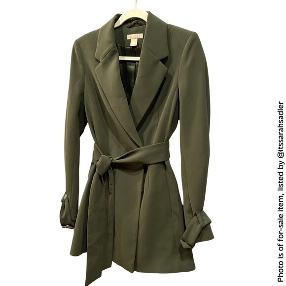 H&M Long Blazer or Dress w/ Tie Belt (Color: Olive, Size: US 2) - Picture 5 of 10